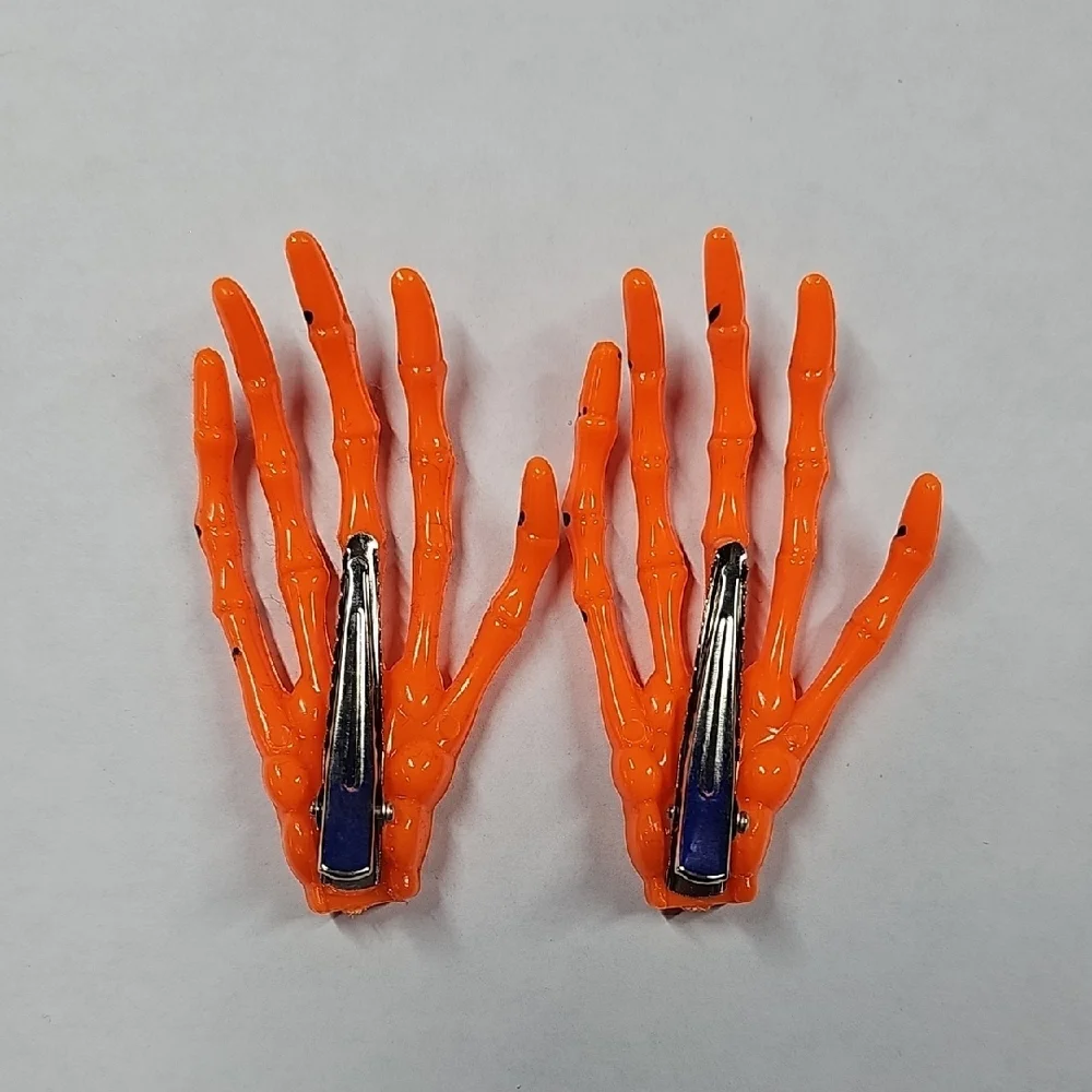 Hair Clips Skeleton‎ Hand Halloween Orange Hair Clips NEW